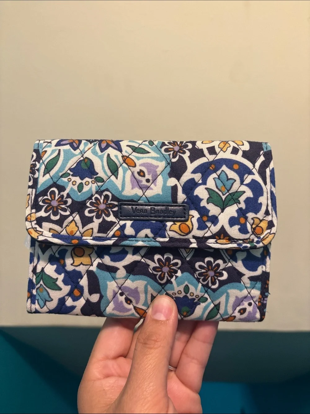 Vera Bradley Navy, Teal & White Floral Quilted Wallet - Picture 2 of 5